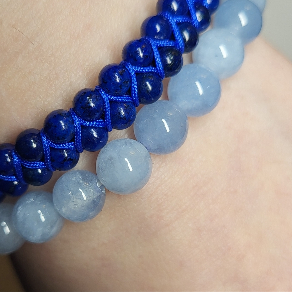 Set Of 2 Gemstone Bracelets: Lapis Lazuli And Blue Chalcedony